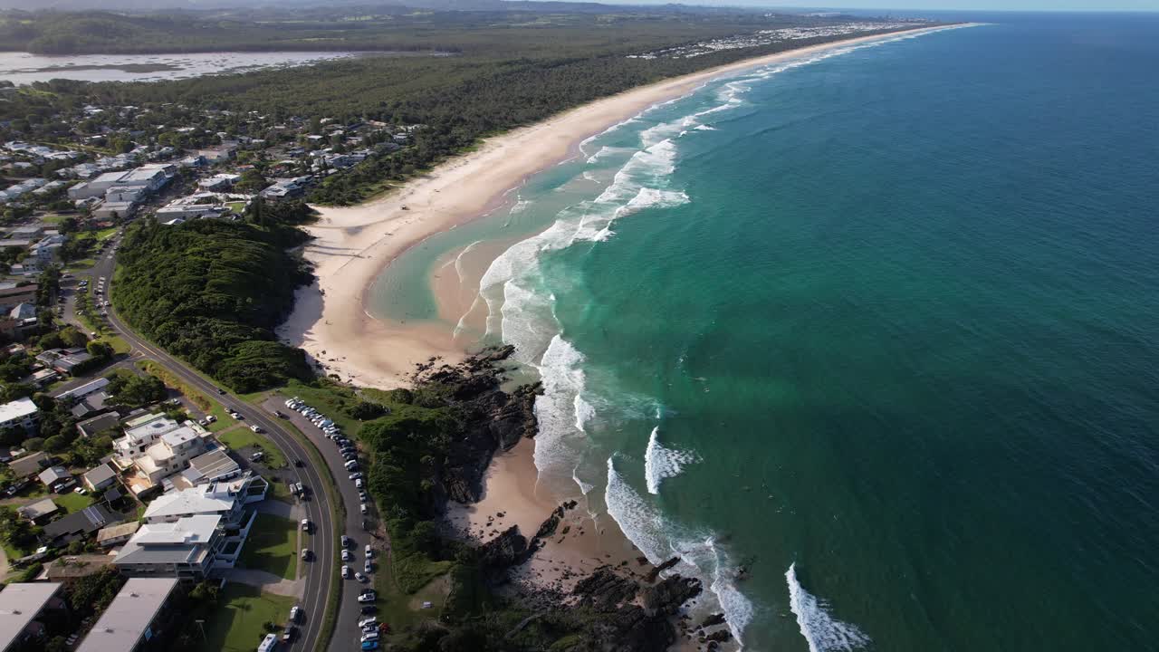 Cabarita Beach With Turquoise Ocean In NSW, Australia - Aerial Drone Shot