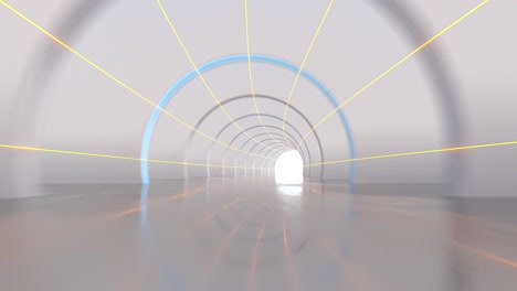 white tunnel with glowing lines background, 3d rendering.