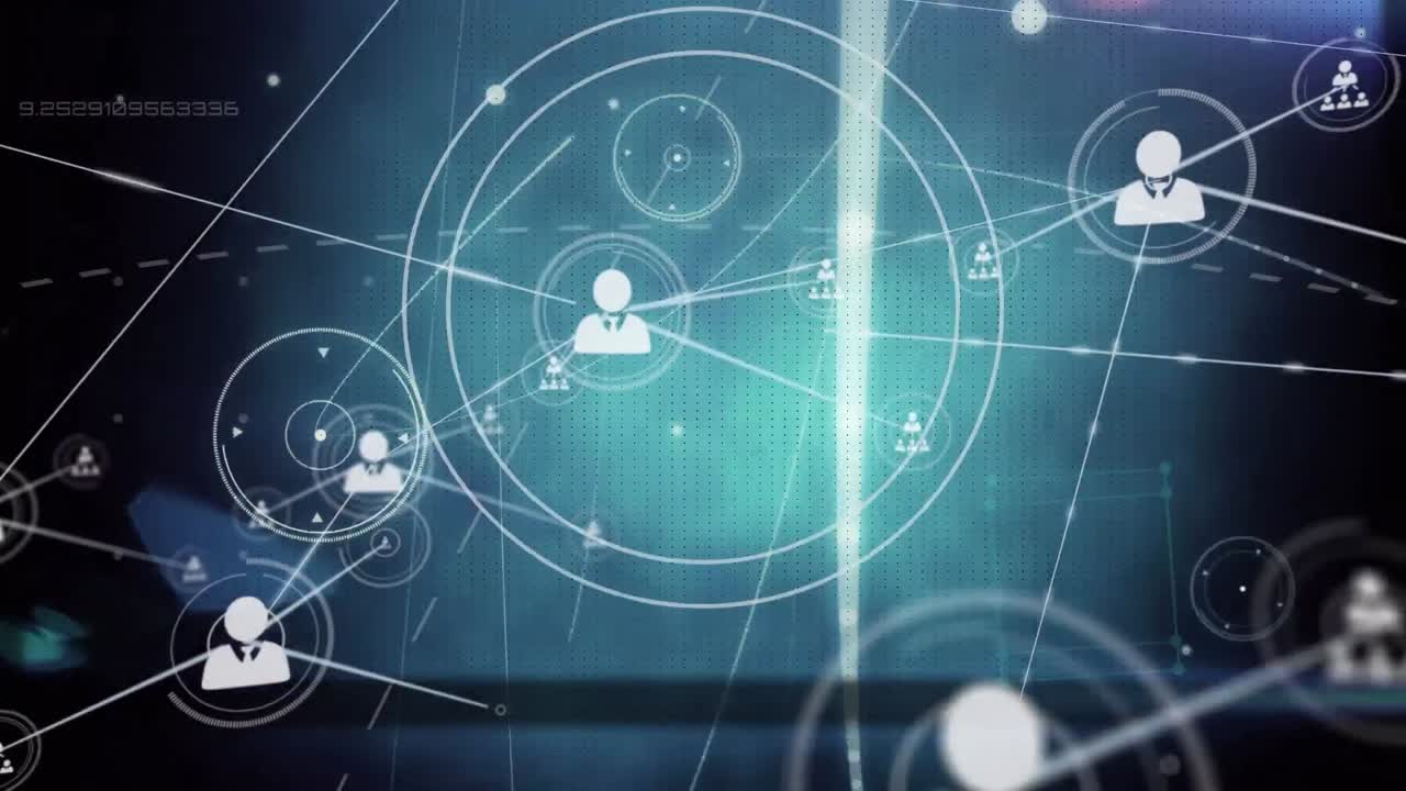 파란색 배경 위의 연결 네트워크의 애니메이션