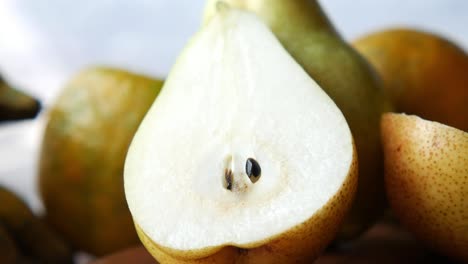 close-up of sliced pears