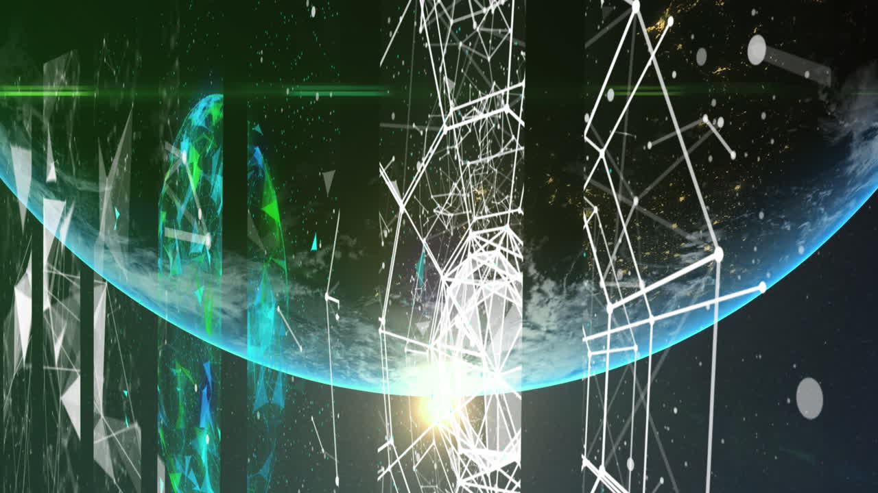 animación de redes de conexiones sobre la tierra en el universo en el fondo