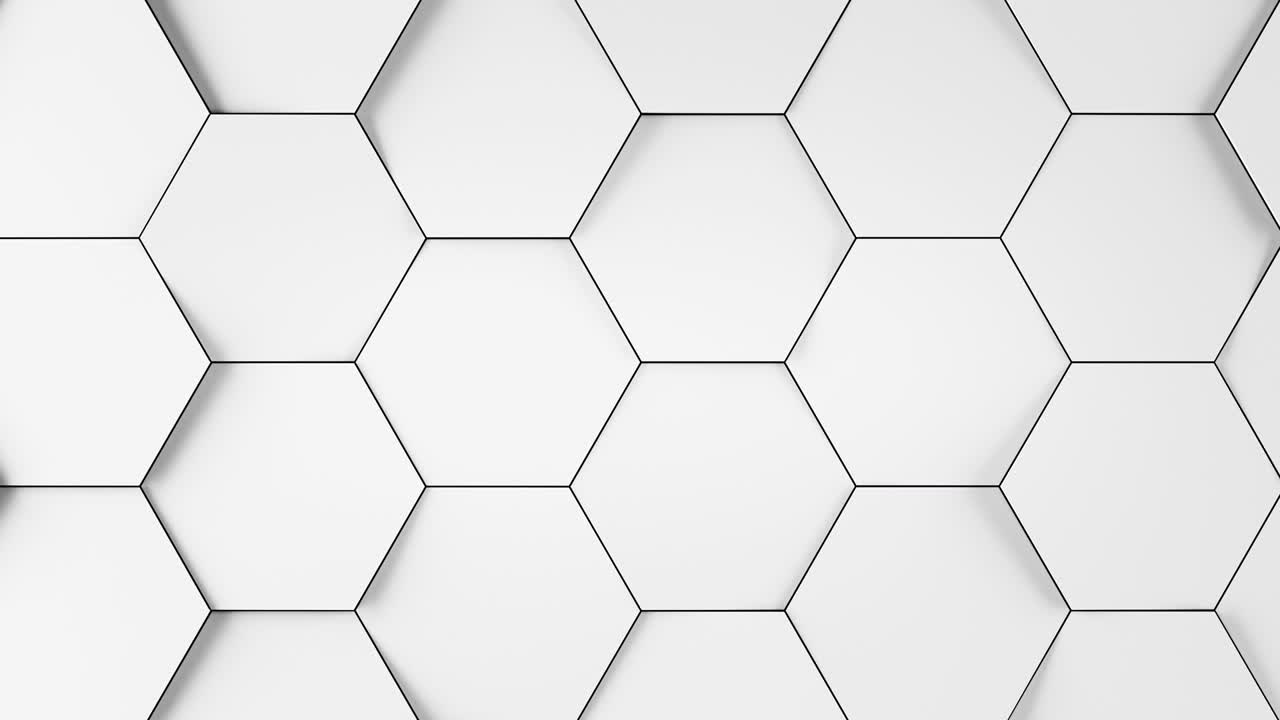 Hexagon White Background Close-up in Seamless Random Motion. Beautiful Abstract Light Geometric Surface Waving Looped 3d Animation. Bright Clean Hexagonal Grid Pattern. Minimalistic Design Concept