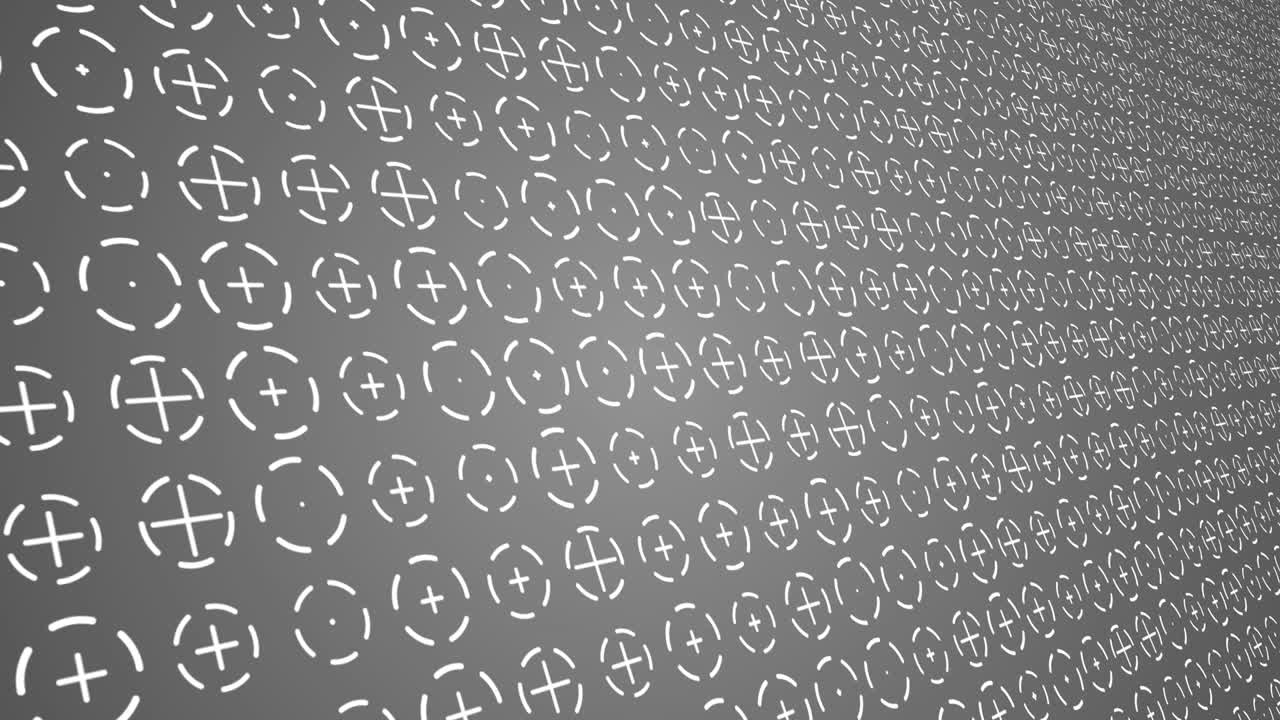 회전하는 색 십자가와 원 애니메이션 회색 배경 근접