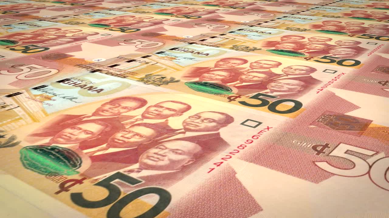 billetes de cincuenta cedis ghaneses de ghana, dinero en efectivo, bucle