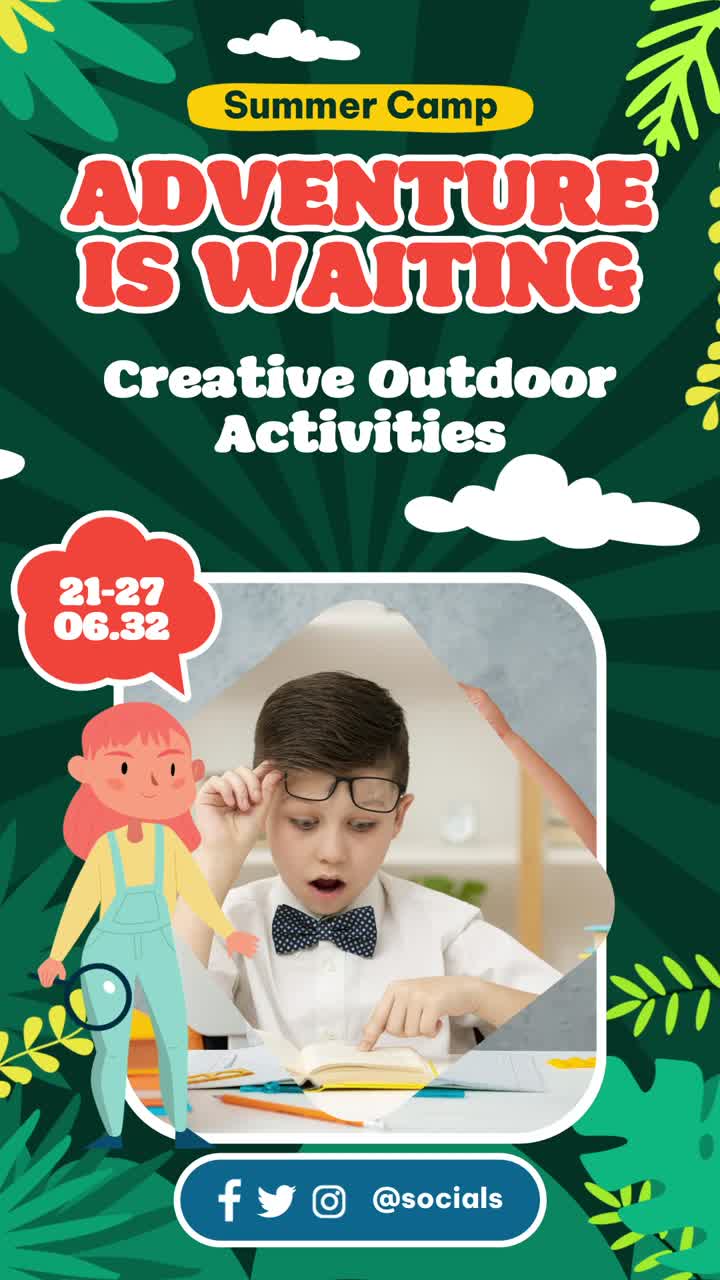 Iklan Kamp Musim Panas Animasi dengan Anak-anak dan Aktivitas Kreatif