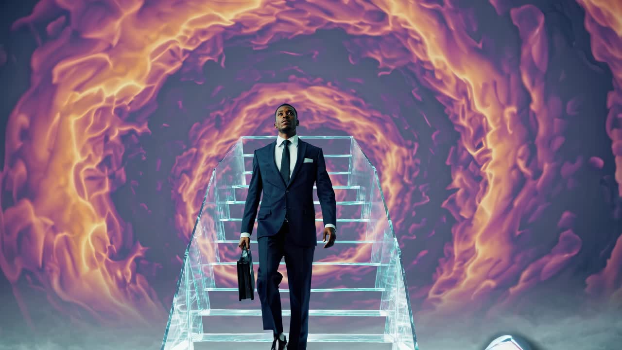 hombre de negocios subiendo escaleras abstractas