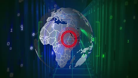 Animation-of-globe,-binary-coding-and-data-processing-over-computer-servers