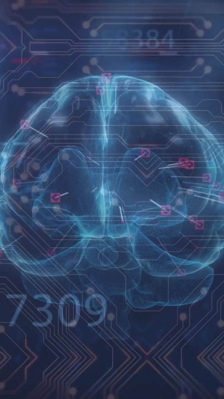 Animation of data processing over dark background