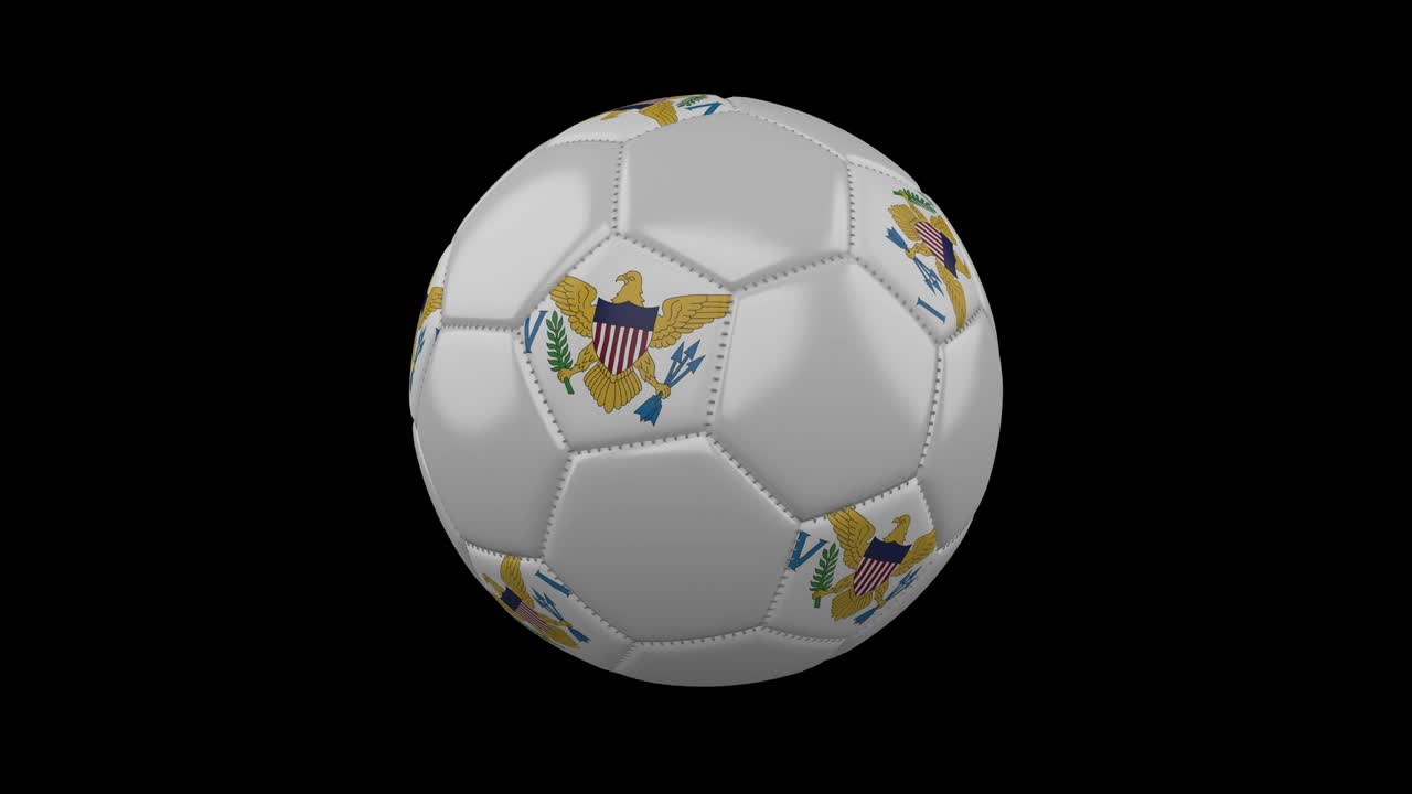 pelota de fútbol con bandera de las islas vírgenes de estados unidos, 4k con alfa, bucle