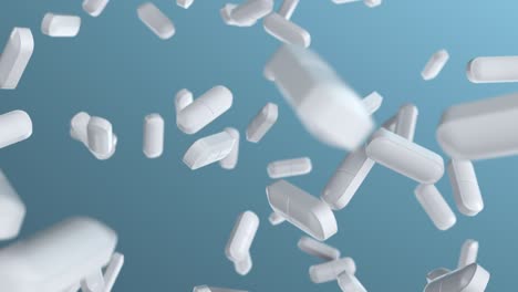 pastillas y pastillas de medicina cayendo lentamente en el bucle de fondo del laboratorio