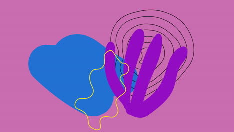 animación de formas abstractas de colores vibrantes púrpura y azul que se mueven sobre un fondo rosa