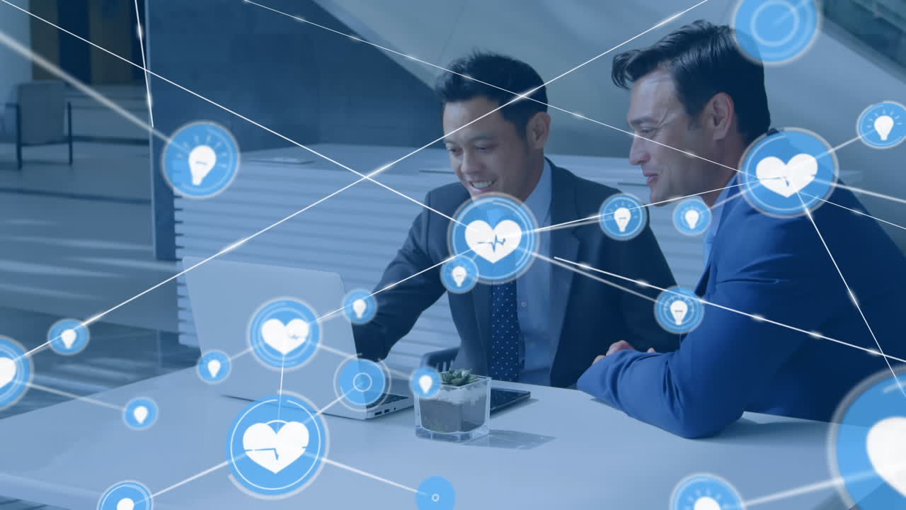 사무실에서 다양한 사업가들에 대한 연결 네트워크의 활성화