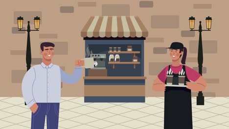 trabajadora de una cafetería y cliente