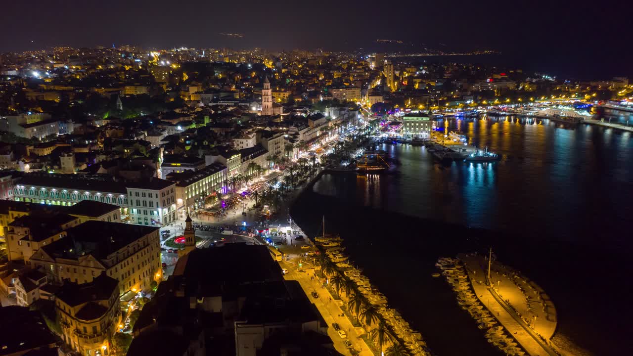 Night Timelapse of Split, coast city in Croatia