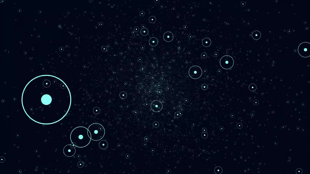 Night galaxy with flying random neon glitters and stars