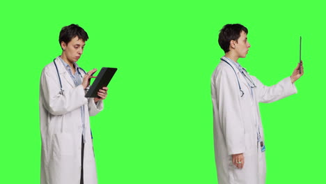 Médico-General-Navegando-Por-Sitios-En-Línea-Y-Saludando-En-Videollamada