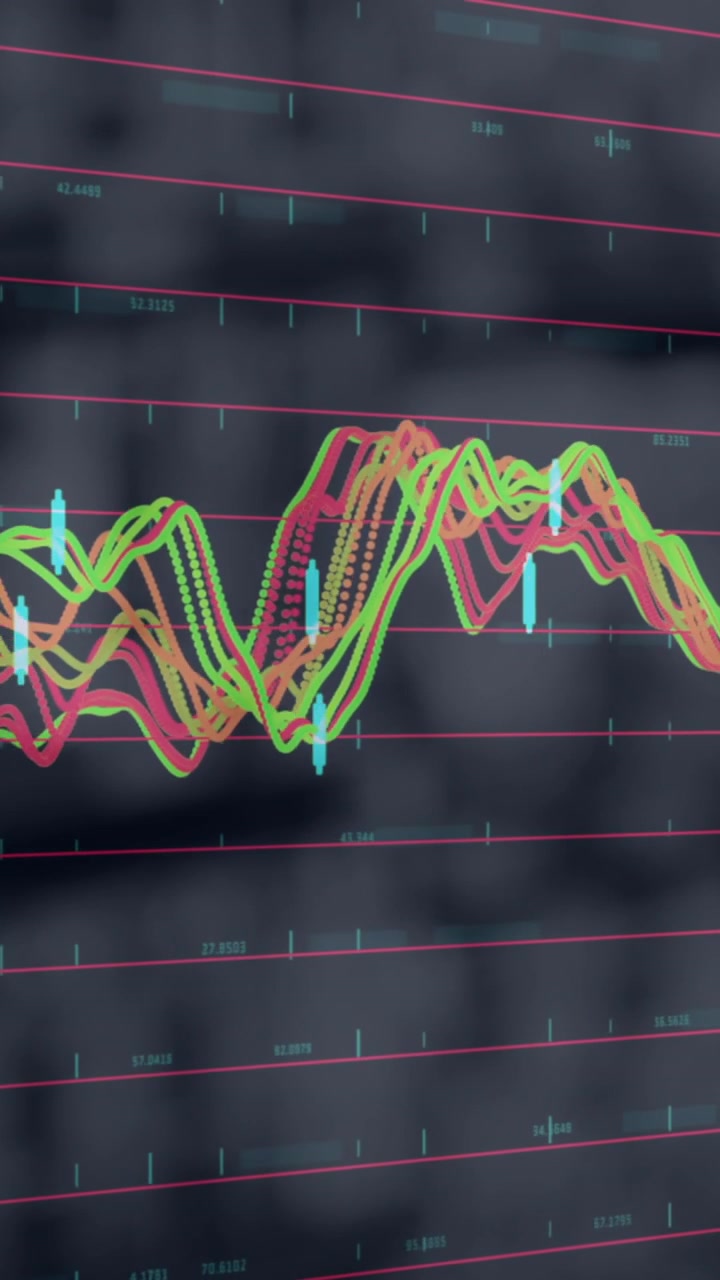 Animation of financial data processing over shop interior