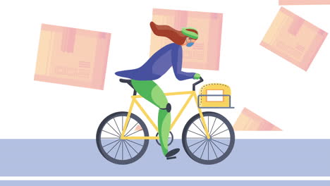 trabajador de servicio de entrega en animación de bicicletas
