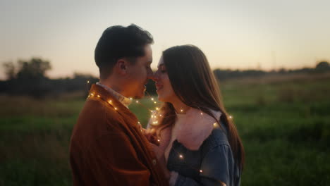 couple hugging with led strip lights