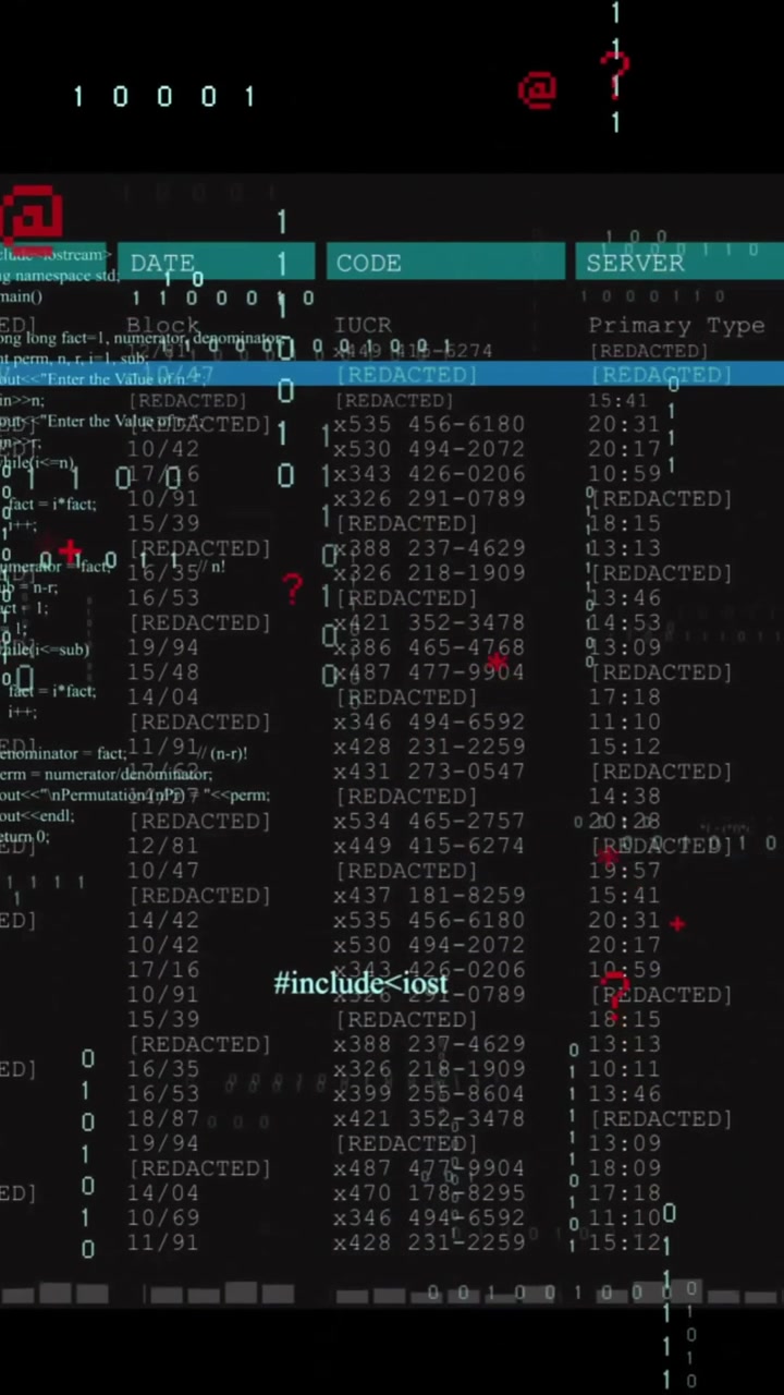 Animation of digital data processing over screen on dark background