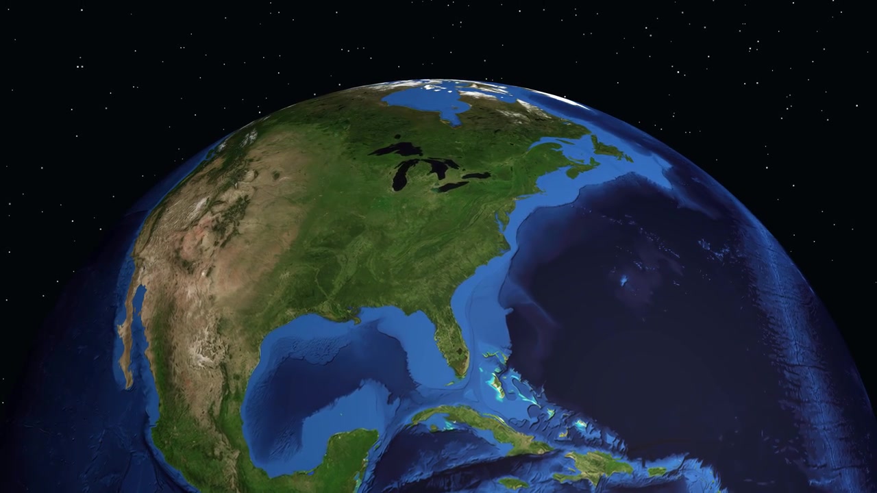 Digitaalinen animaatio zoomaa syvästä avaruudesta Pohjois-Amerikkaan, paikantaen Knoxvillen, Tennesseen koordinaateilla.