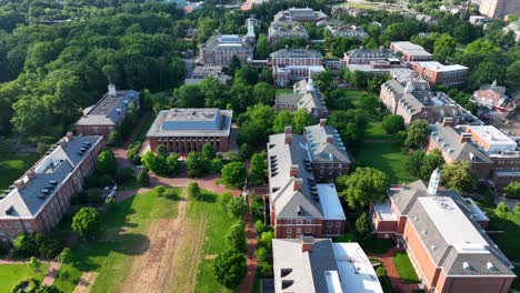 aerial reveal of johns hopkins university college campus