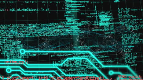 animation of computer circuit board and data processing over black background
