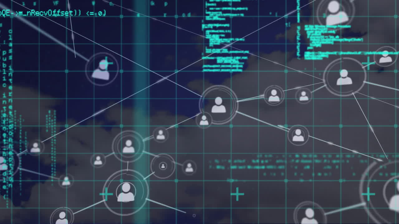 animación del procesamiento de datos y redes de conexiones a través de la red