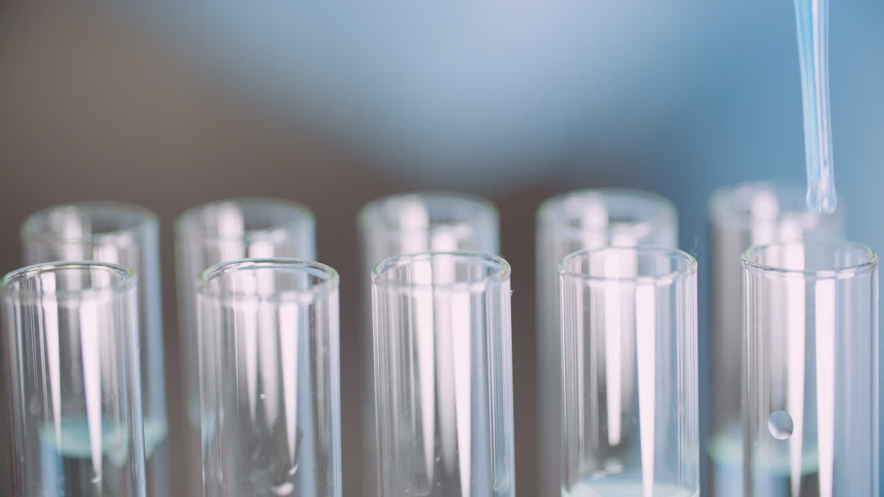 실험실 4에서 피펫을 사용하여 실험실 과학자에서 작업