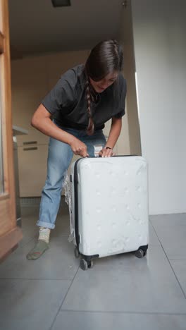 woman preparing luggage for a move or trip