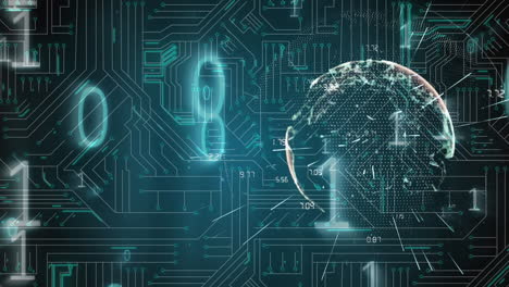 animación de la red de conexiones y procesamiento de datos de codificación binaria a través de una placa de circuitos informáticos