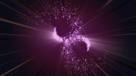 animación digital de estrellas fugaces moviéndose y estallando contra un fondo púrpura