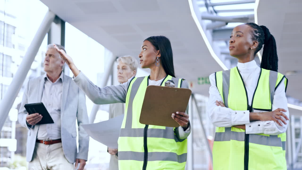 People, architect and team in construction