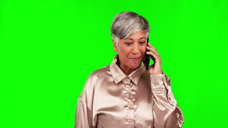 Phone-call,-conversation-and-senior-woman-on-green