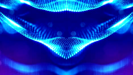 particles form line, surface grid or mysterious virtual space. 3d seamless animation as digital science fiction background of glowing particles with depth of field, bokeh. blue strings 15