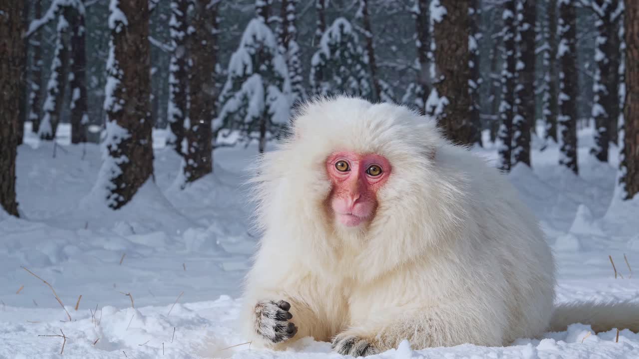 Snow Monkey in a Snowy Forest