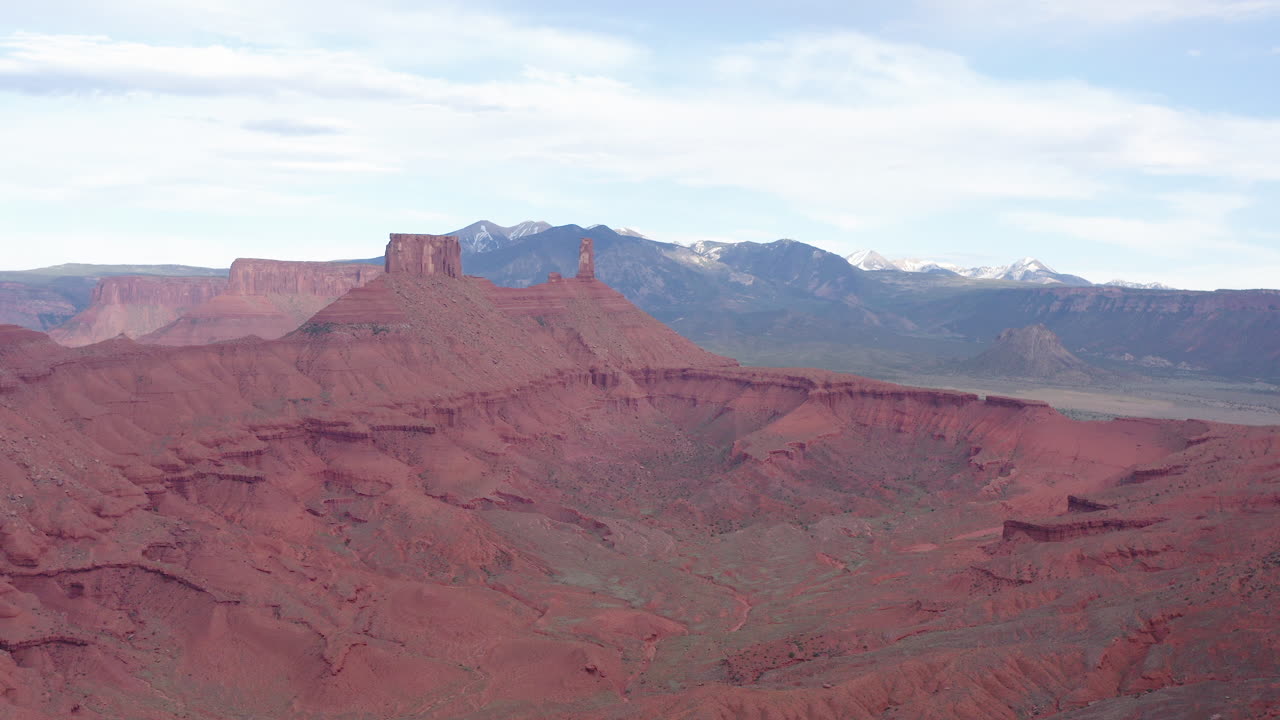 Parrot Mesa Rock Formation in the Utah Desert near Moab, Aerial establishing shot