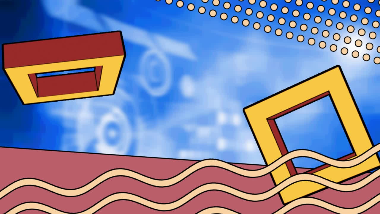 파란색 배경 위에 회전하는 삼각형의 애니메이션