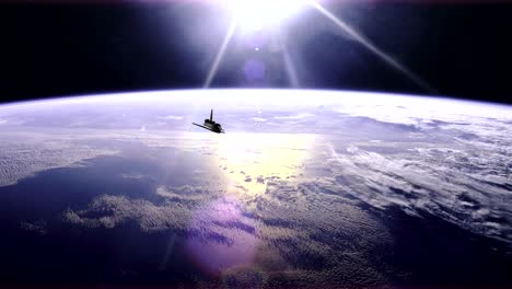 vista de gran ángulo del transbordador espacial sobre la tierra
