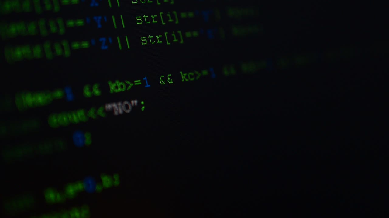 Source code on the monitor screen. Shooting of the text of the computer program