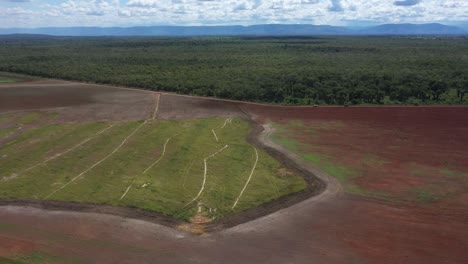 Large-fields-deforested-to-cultivate-soybeans-in-the-Brazilian-savannah---aerial-pull-back