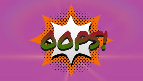 animation of oops text over retro star speech bubble on pink background