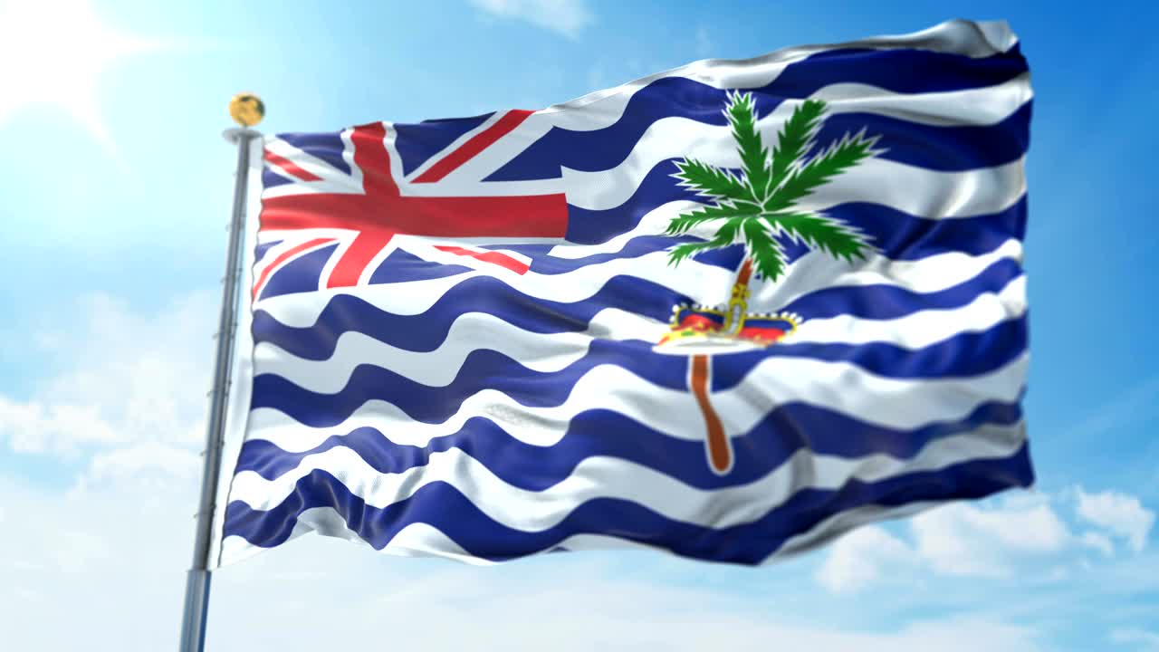 영국 인도양 영토의 발: 3d 렌더링 비디오, 아름다운 섬유 천, 옷, 루프, 흔들기