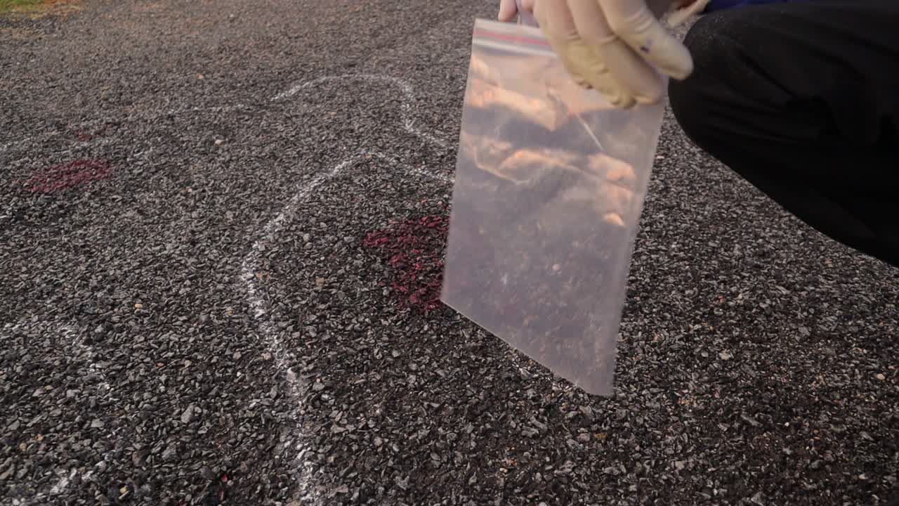 범죄 현장의 개념, 분필 근처의 칼과 같은 증거 수집