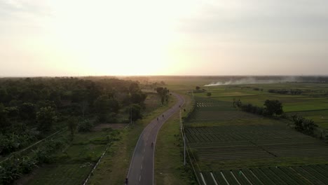 aerial-view,-sunset-with-big-road-between-savanna