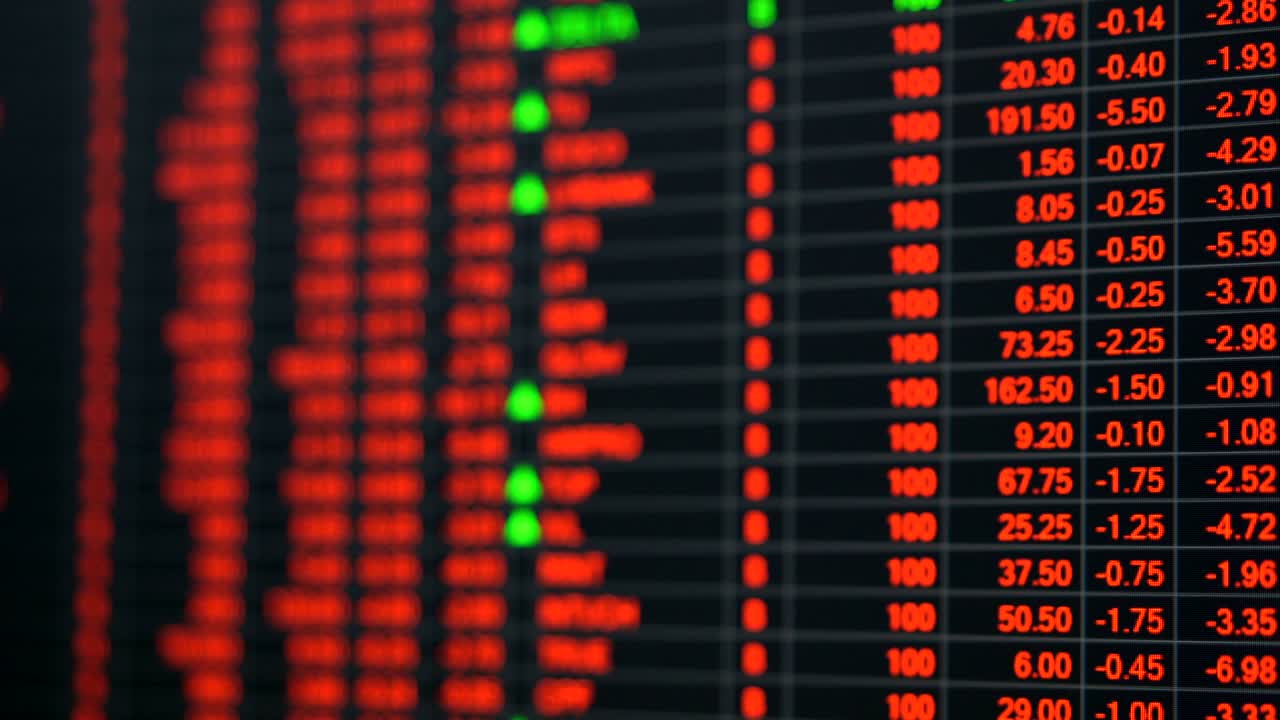 Pannello dei prezzi di borsa in crisi economica.