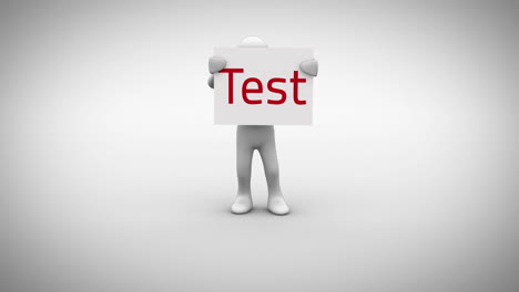 white character holding sign saying test