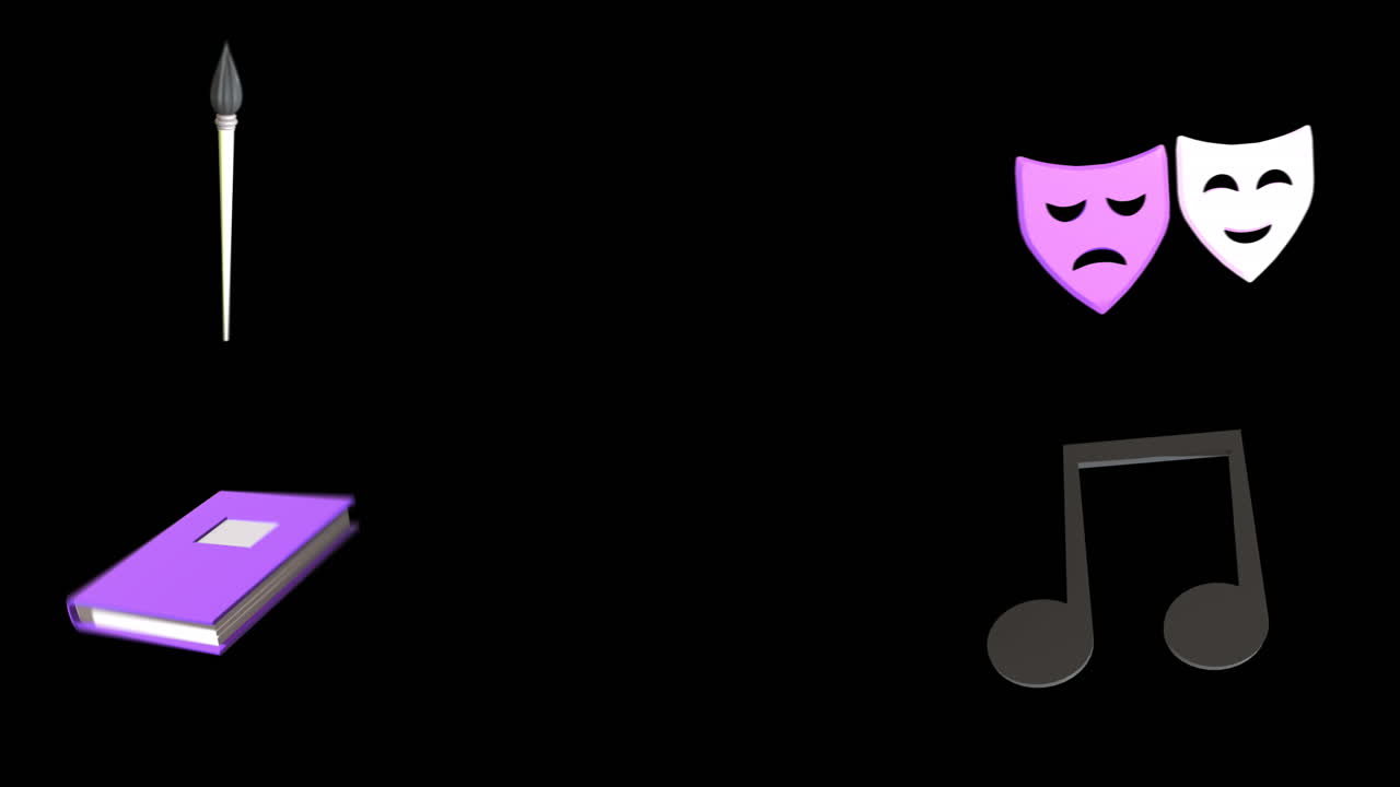 animación de iconos educativos con espacio de copia sobre fondo negro