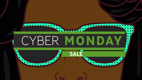 Digitale-Animation-Des-Textbanners-„Cyber-Monday-Sale“-Vor-Dem-Symbol-„Frau-Mit-Sonnenbrille“.