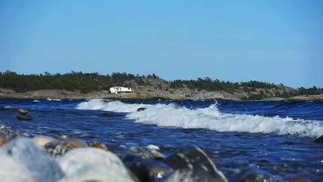 Waves-crashing-on-Sweden's-most-famous-shoreline-for-windsurfing-in-Stockholms-south-archipelago